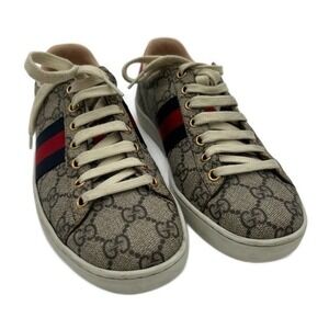 Gucci Women's Size 36 US 6 GG Supreme Canvas‎ Ace Sneakers Red Blue Stripe Logo